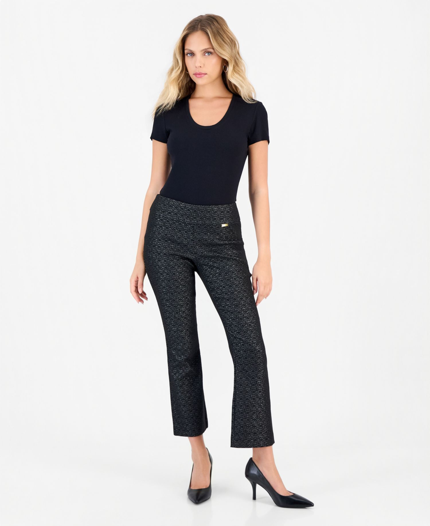 Petite Jacquard Pull-On Bootcut Pants