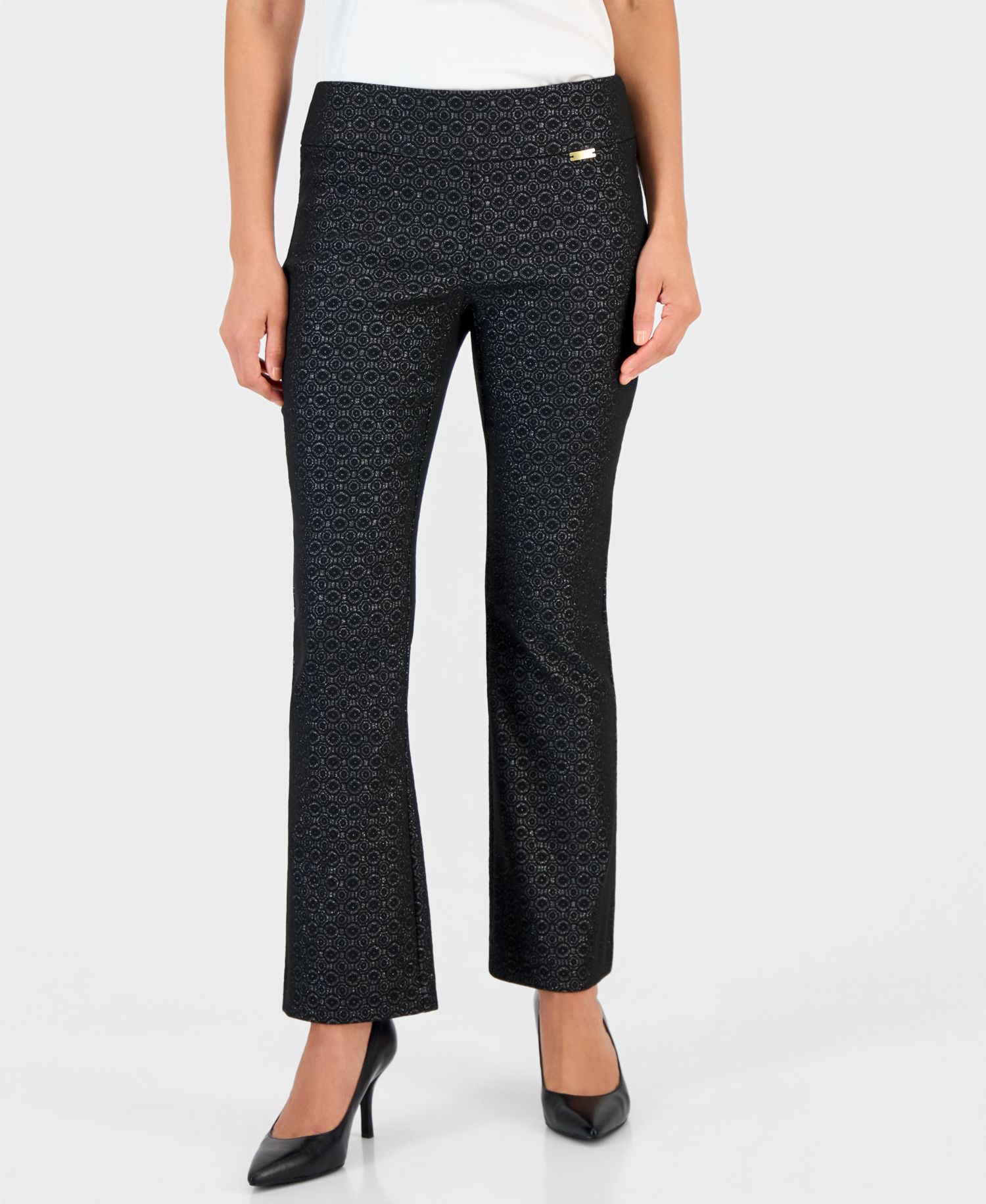 Petite Jacquard Pull-On Bootcut Pants