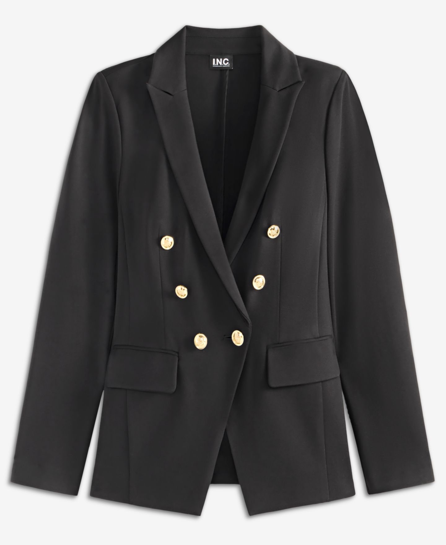 Женский пиджак I.N.C. International Concepts Petite Double-Breasted Fitted Stretch Ponte Blazer, цвет: Глубокий чёрный — фото 6