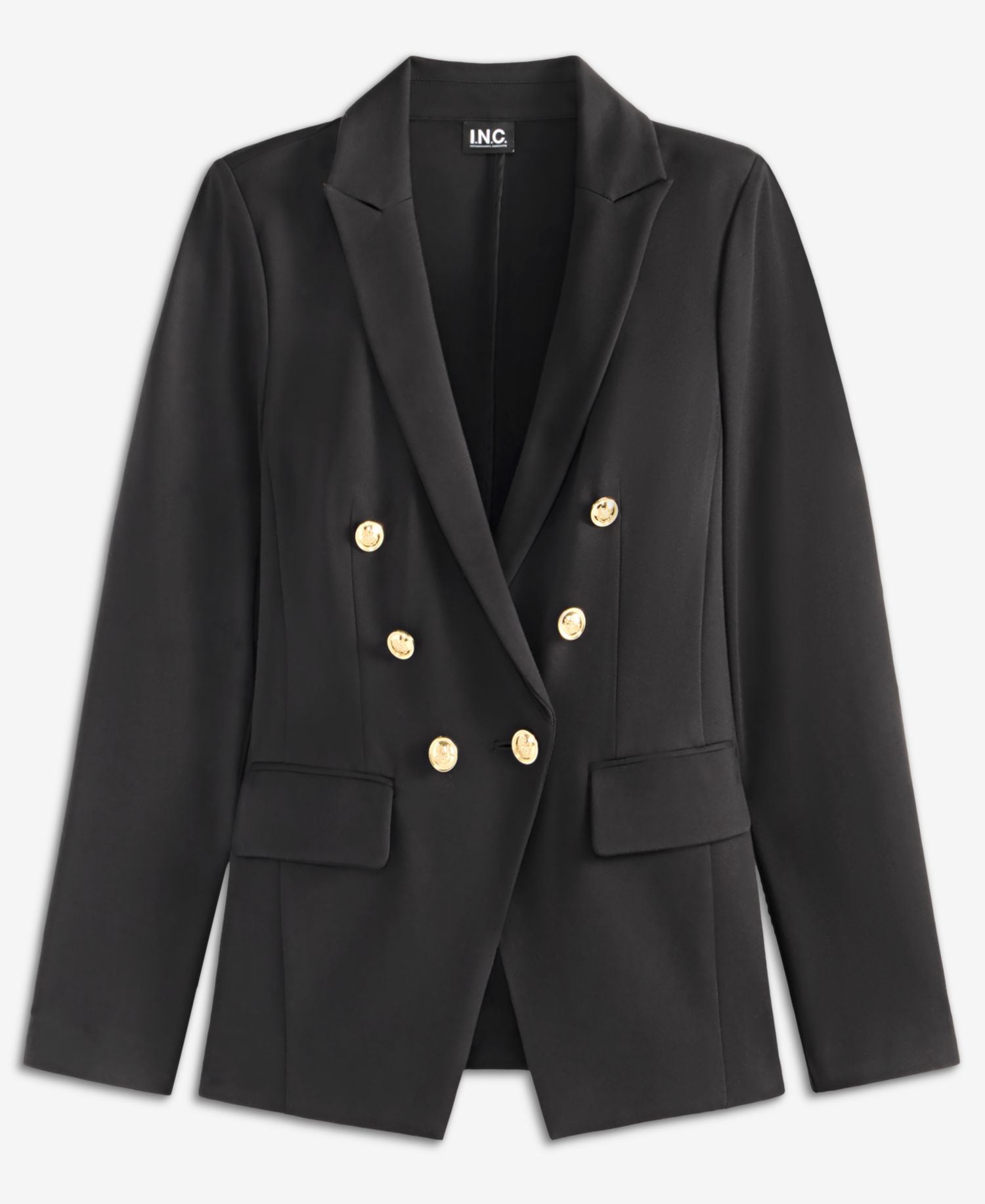 Petite Double-Breasted Fitted Stretch Ponte Blazer