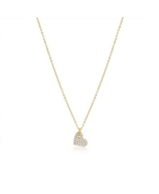Mini Asymmetrical CZ Heart Necklace 14K Gold Plated Sterling Silver