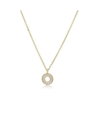 Baguette CZ Circle Necklace 14K Gold Plated Sterling Silver