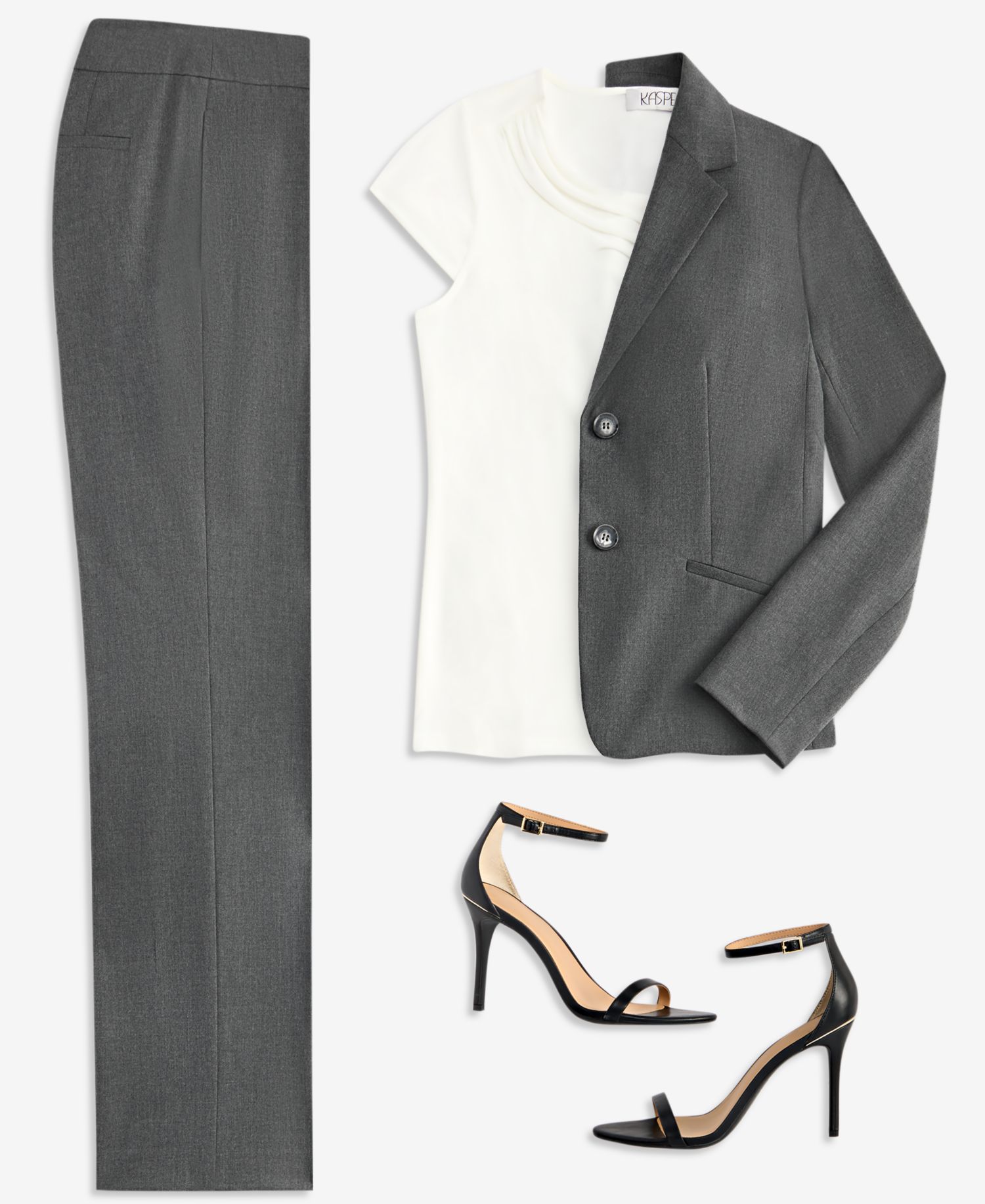 Women's Machine Washable Two-Button Jacket, Cowl-Neck Cap-Sleeve Top & Mid-Rise Straight Pants