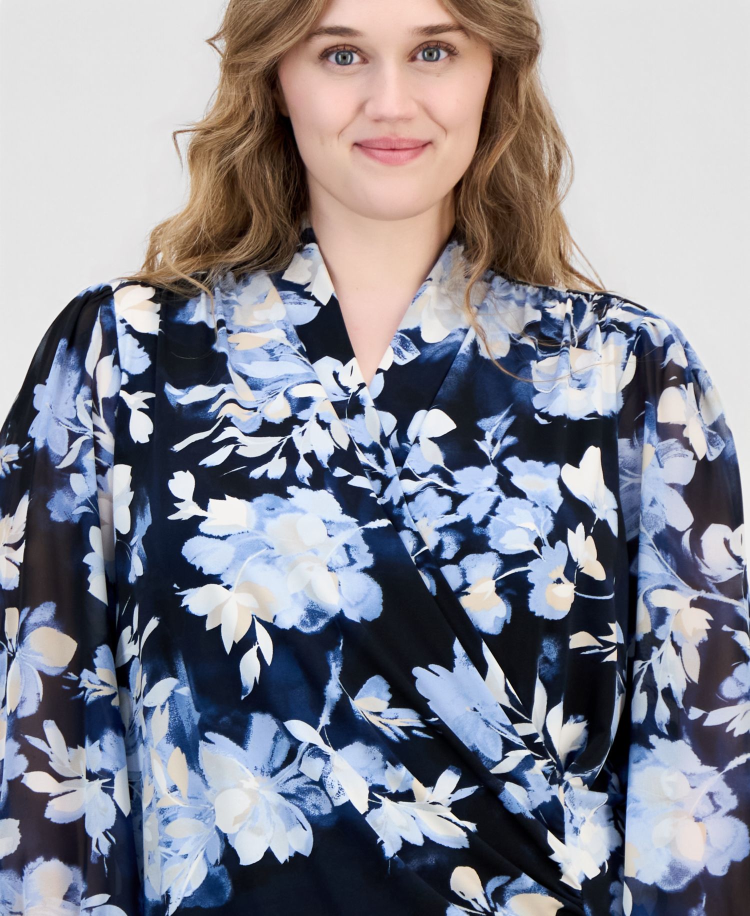 Plus Size Printed Mixed-Media Top