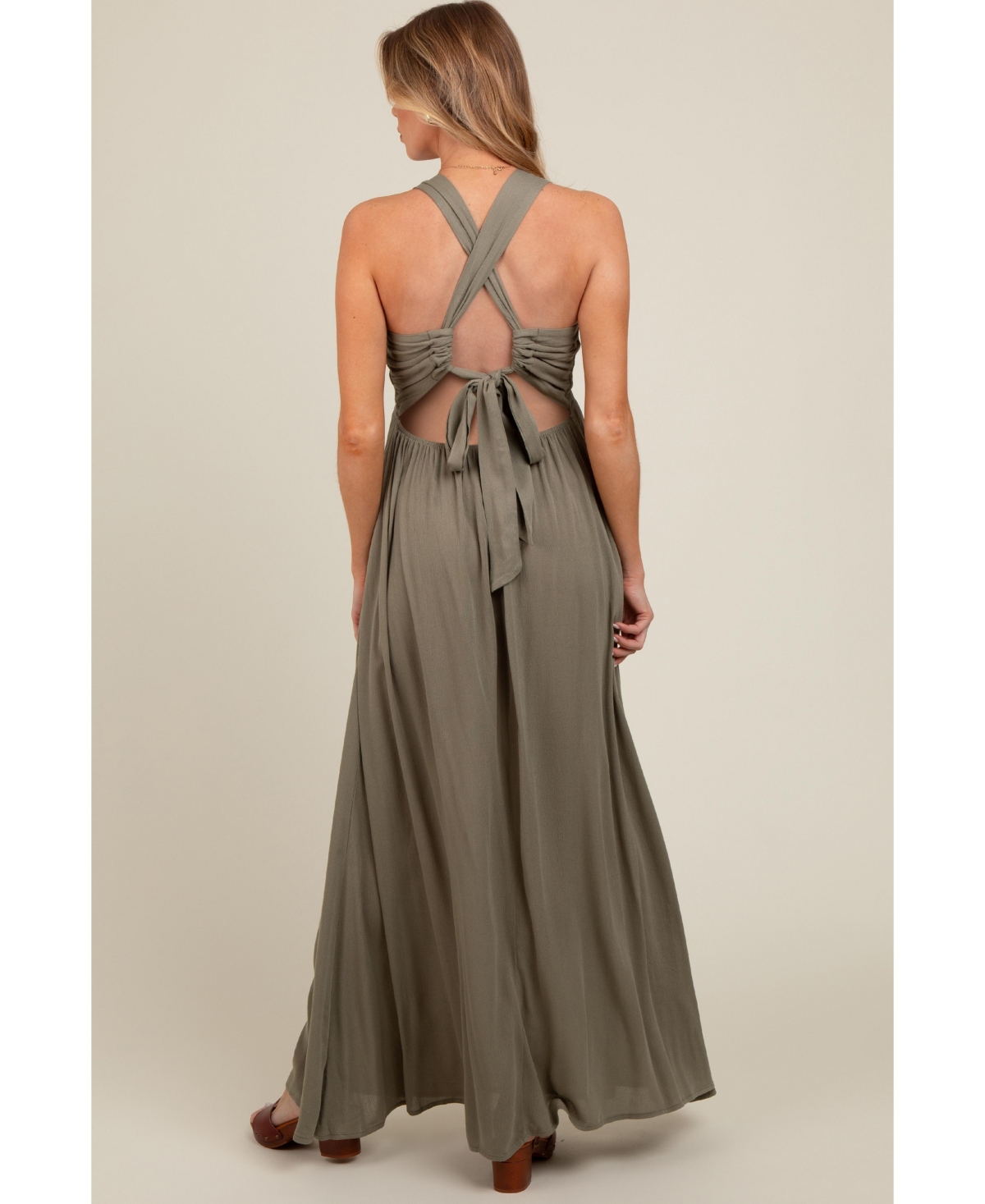 Pinkblush Maternity Olive Deep V-Neck Cross Back Maxi Dress