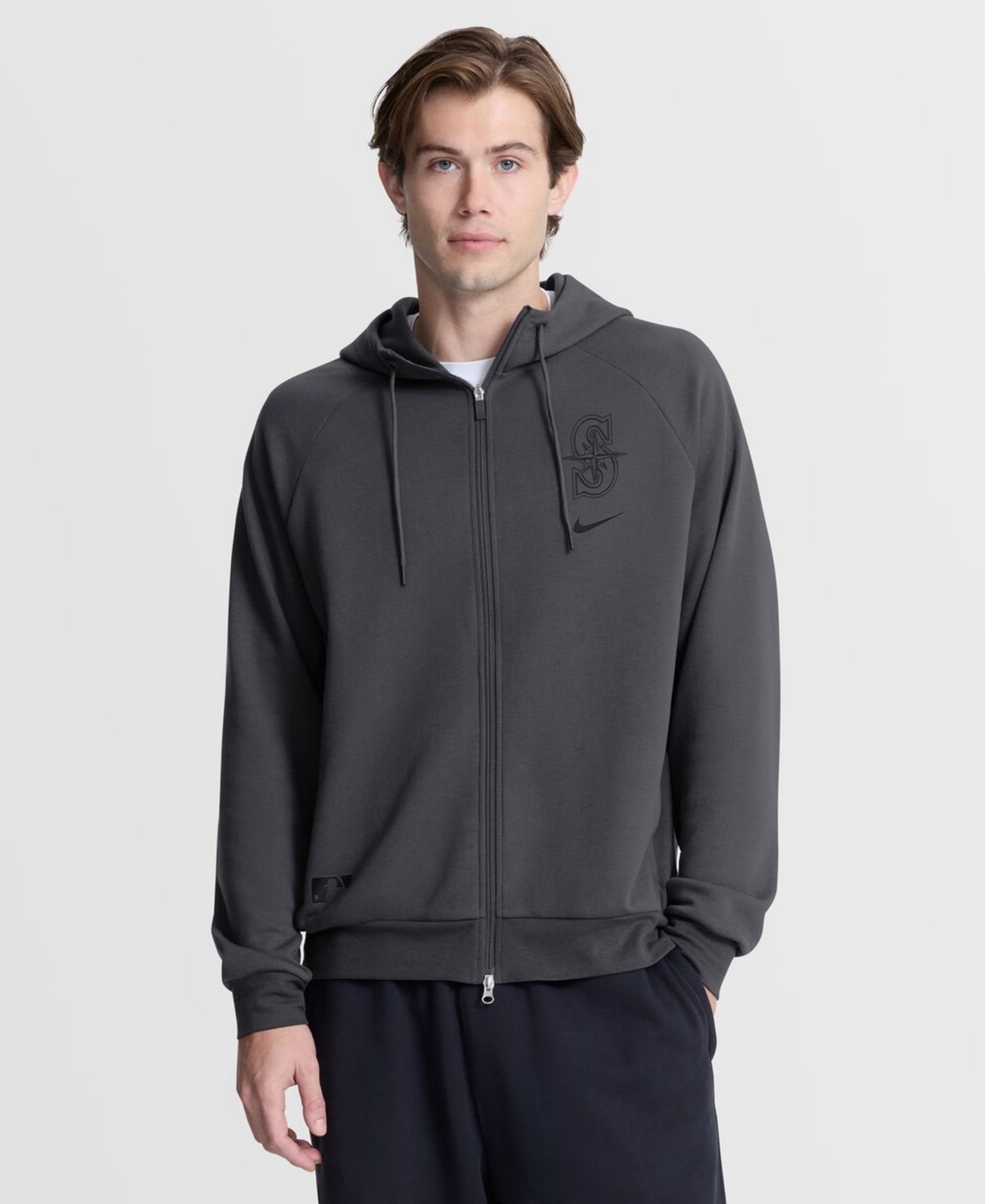 Men's Anthracite Seattle Mariners Authentic Collection Player Raglan Dri-FIT Full-Zip Hoodie