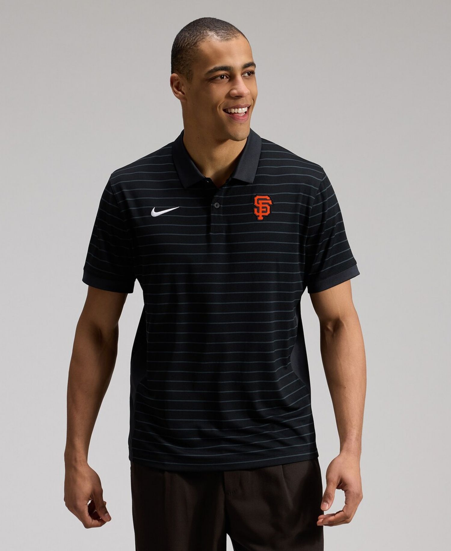 Men's Black San Francisco Giants Authentic Collection Striped Victory Dri-FIT Polo Shirt
