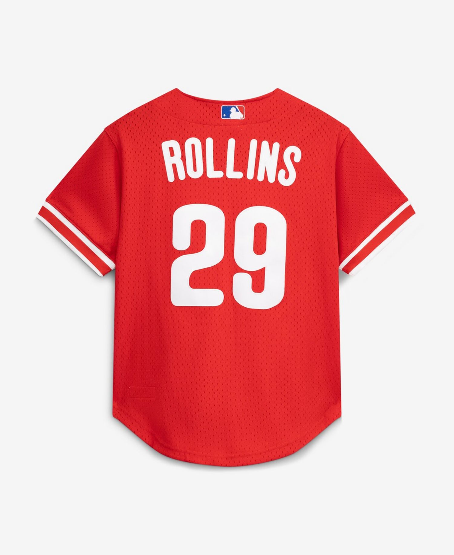 Men's Jimmy Rollins Red Philadelphia Phillies Cooperstown Mesh Batting Practice Button-Up Jersey