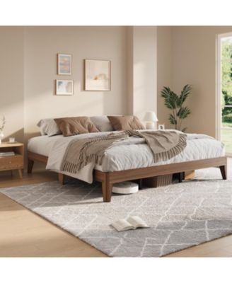 Wood Platform Bed Frame, Solid Wooden Legs and Wooden Slats Support, Sturdy Metal Central Structure, No Box Spring Needed, Easy Assembly