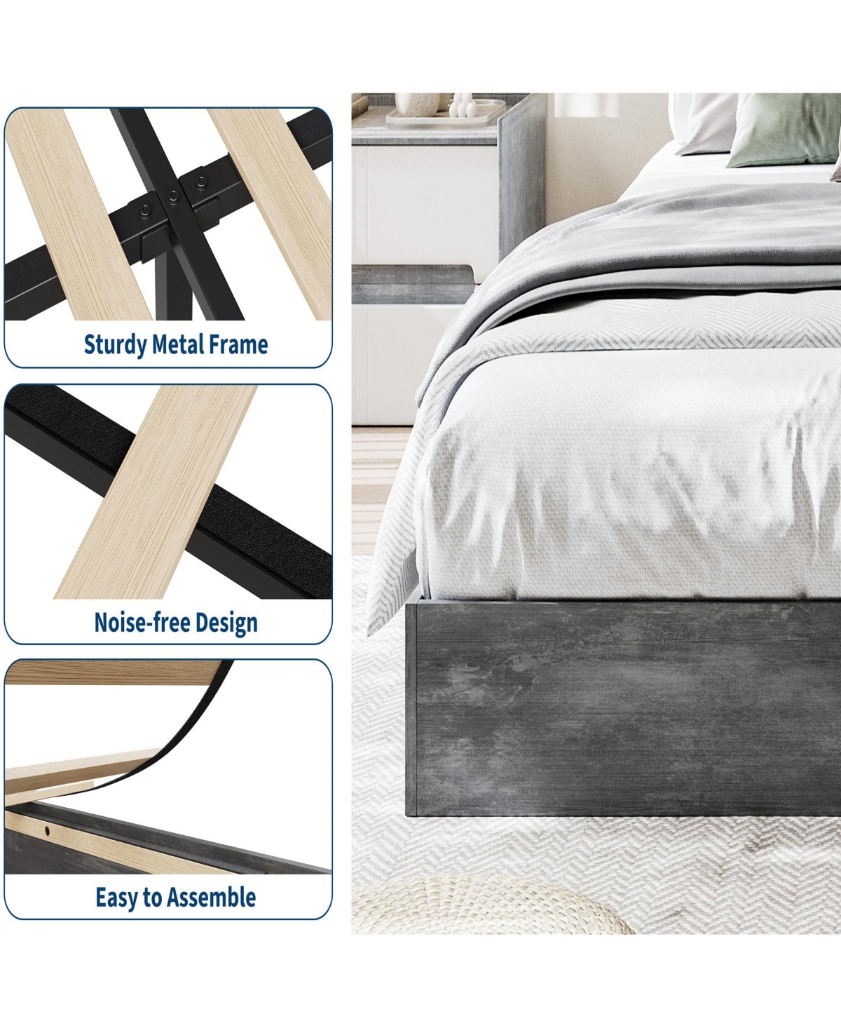 homfan Twin Xl Size Wood Platform Bed Frame, Wooden Bed Frame Without Headboard, Wood Slat Support, No Box Spring Needed, Easy Assembly