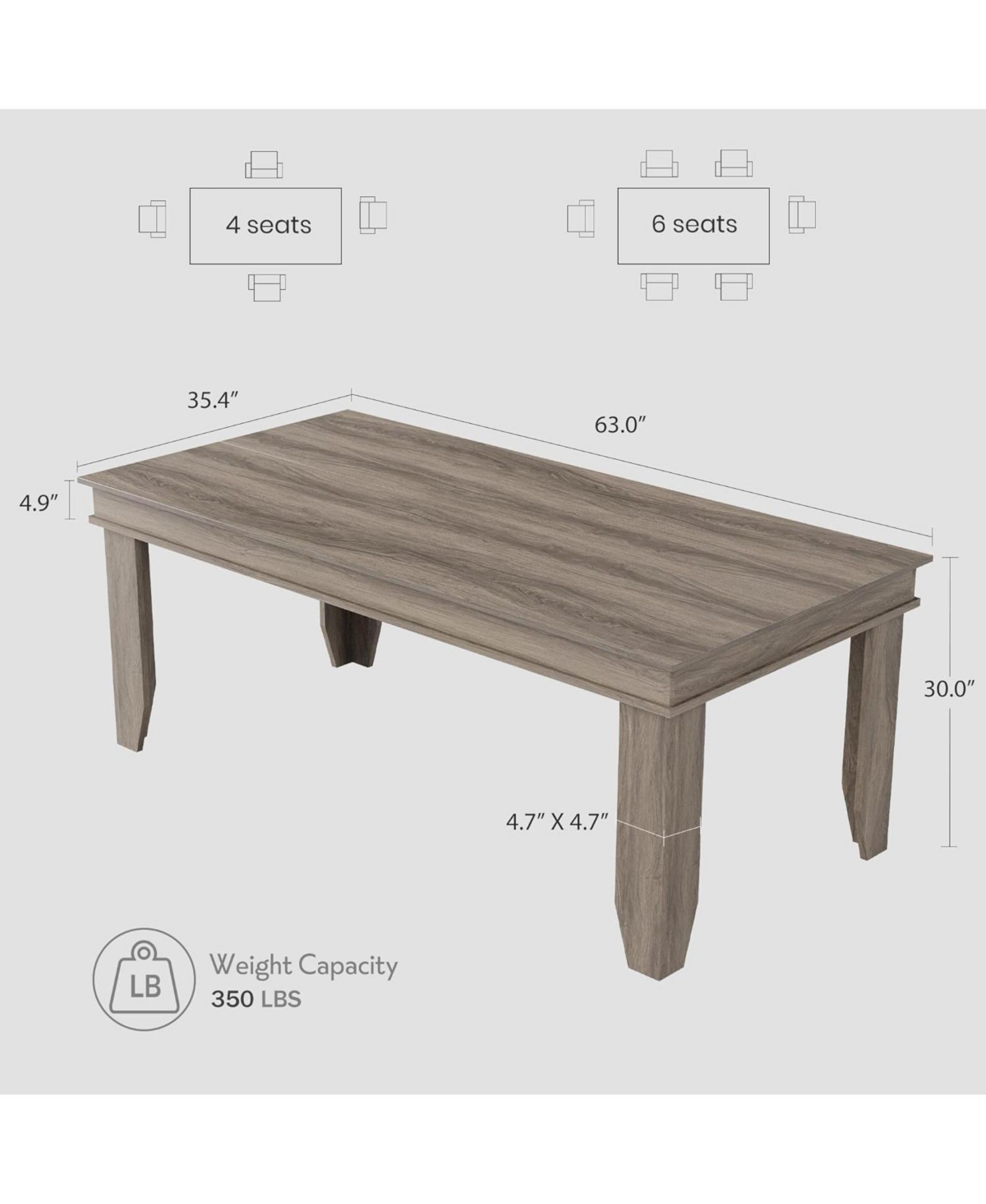 gaomon 63 in Long Kitchen Farmhouse Dining Table for Dining Room, Kitchen