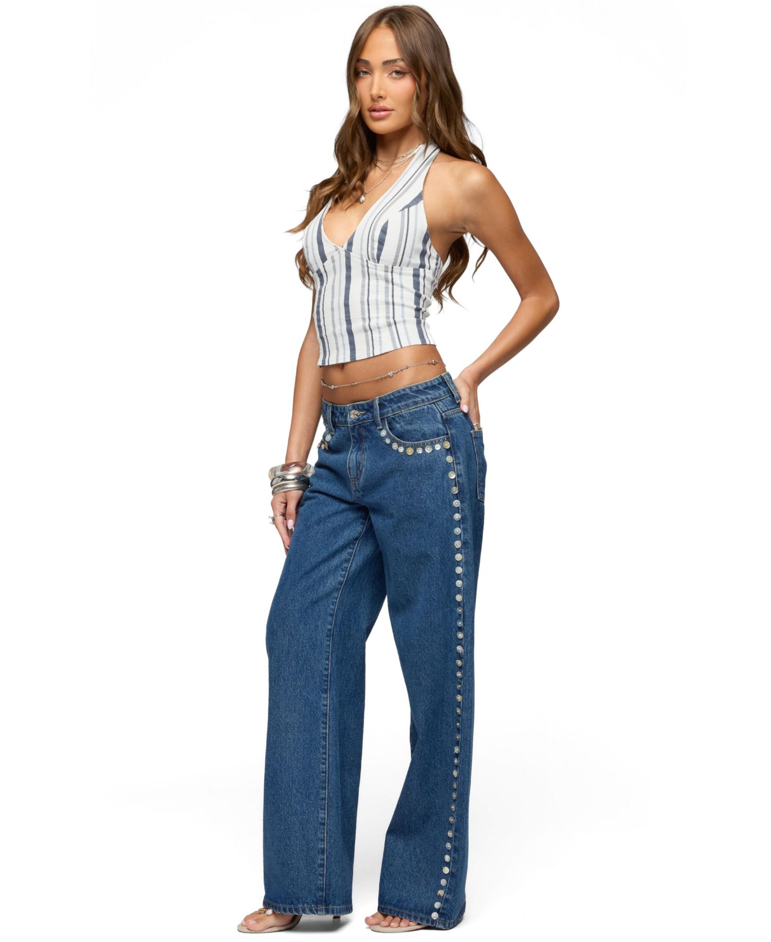 Women's Sofey Striped Denim Halter Top