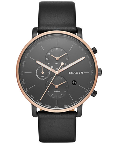 Skagen Men's Hagen World Time Black Leather Strap Watch 42mm SKW6300