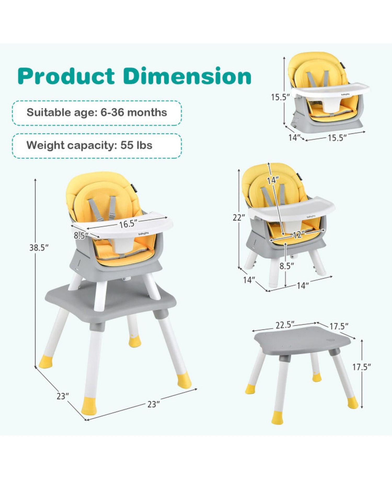 Baby 6-in-1 Convertible Baby High Chair with Adjustable Tray