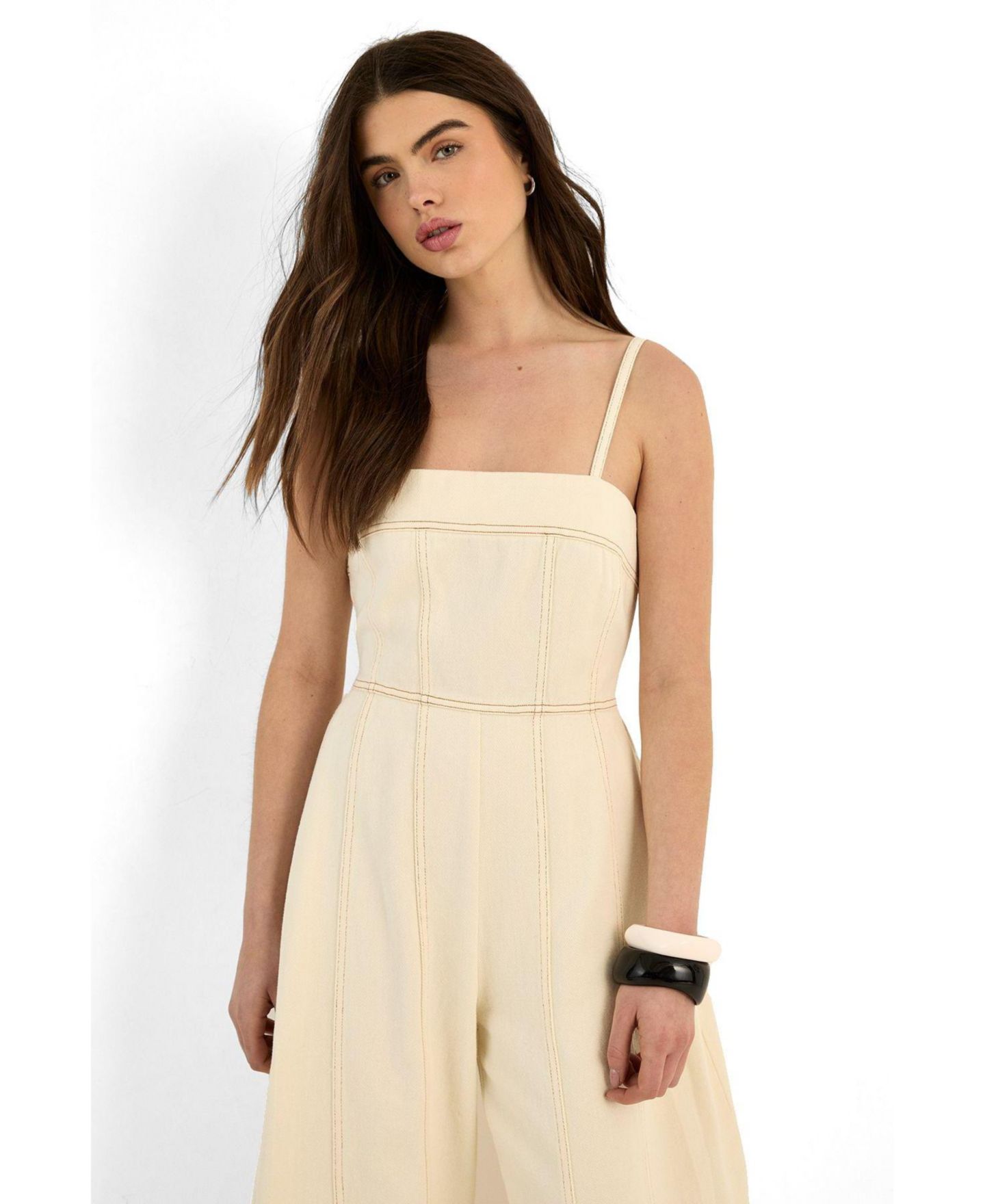 Женский комбинезон Nasty Gal Wide Leg Denim Jumpsuit, цвет: Экрю — фото 2