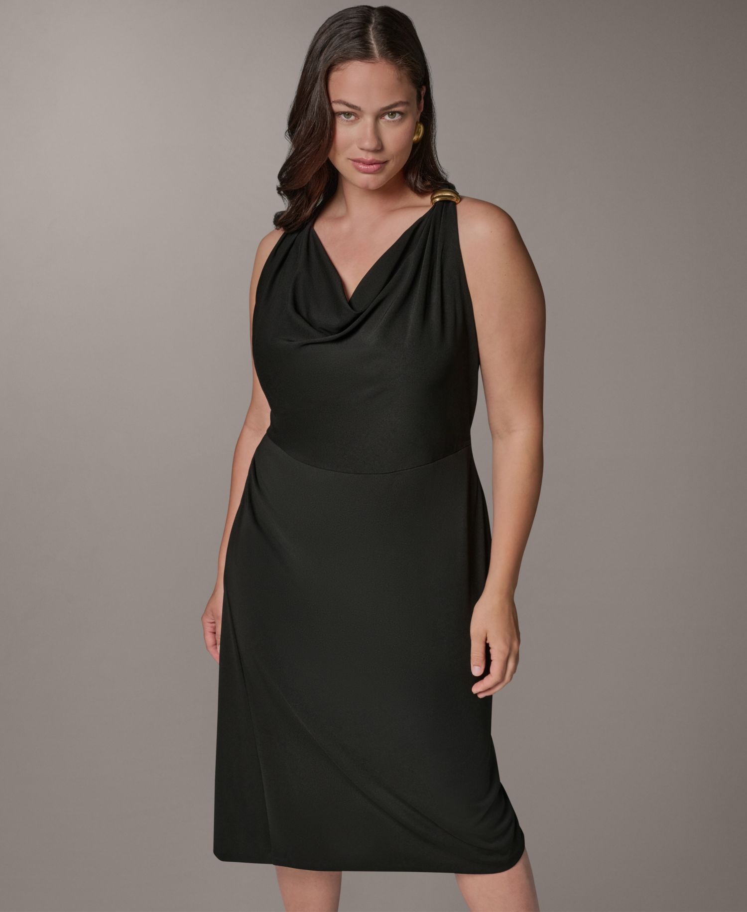 Plus Size Shoulder Hardware Sleeveless Midi Dress