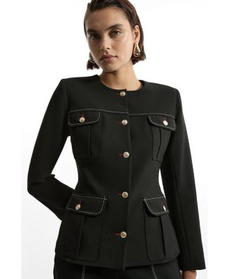 Women's Tailored Round Neck Long Sleeve Jacket