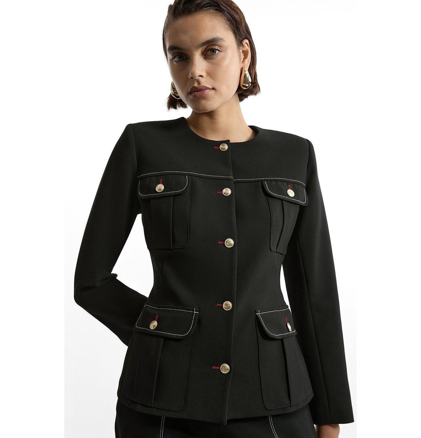 Женская куртка Karen Millen Tailored Round Neck Long Sleeve, цвет: Чёрный — фото 1