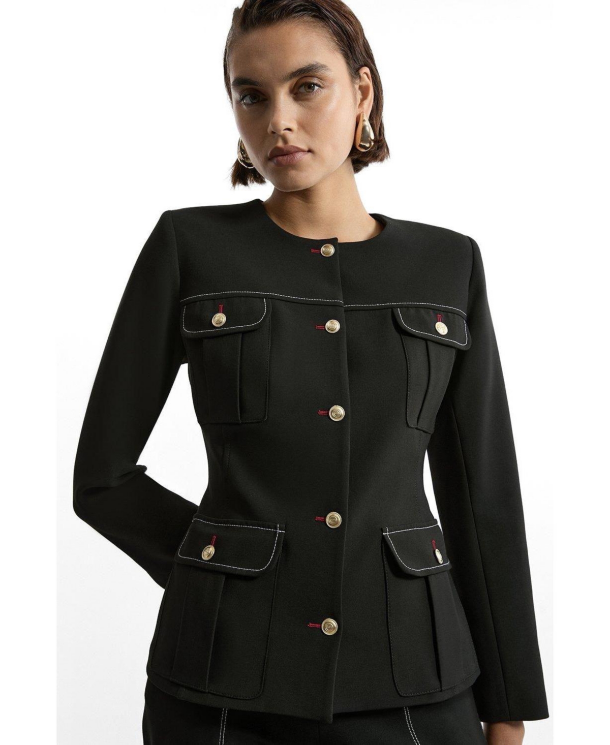 Karen Millen Women's Tailored Round Neck Long Sleeve Jacket