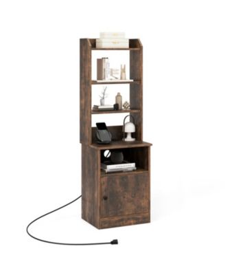 6-Tier Bookshelf Nightstand Charging Station Cabinet 2 USB Ports