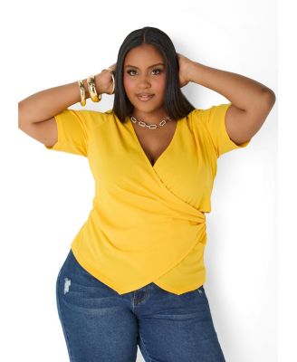 Plus Size Embellished Faux Wrap Women's Top