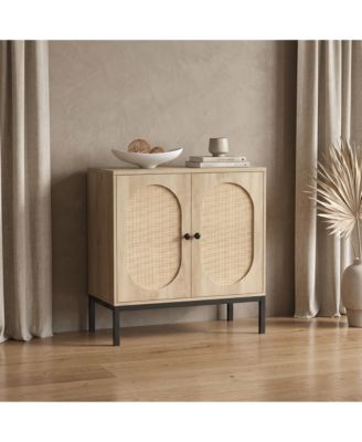 36 Inch Engineered Wood Oval Rattan Door Sideboard Buffet Cabinet, Storage Credenza with Metal Frame for Dining Room Living Room