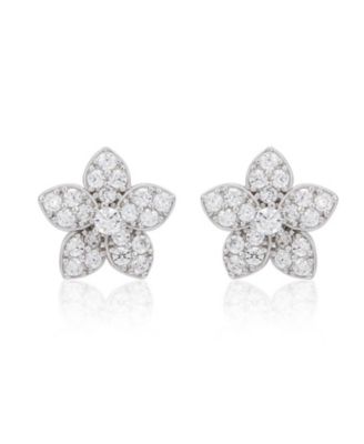 Sterling Silver Cubic Zirconia Pave Flower Stud Earrings