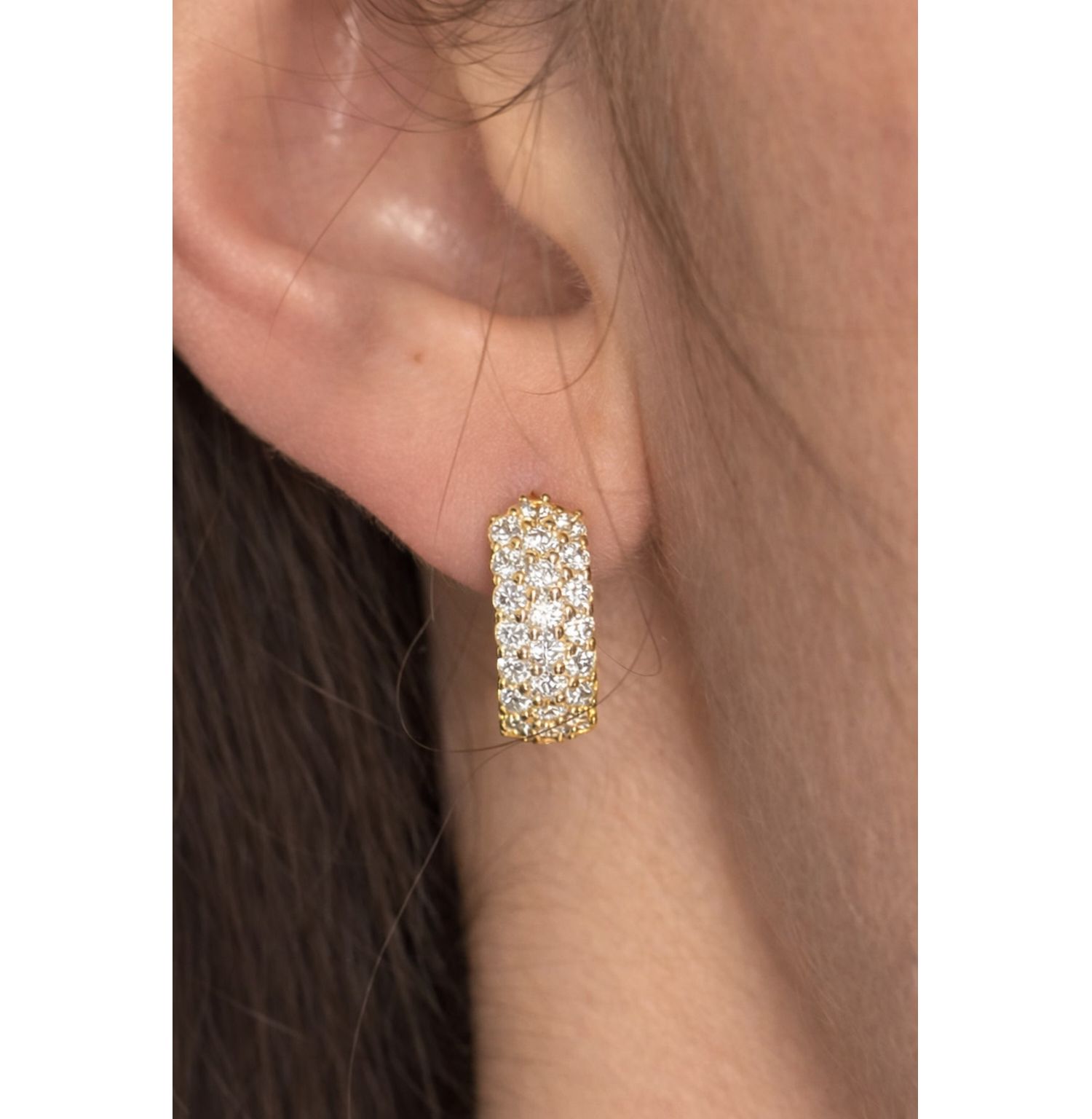 Sterling Silver Cubic Zirconia Pave Three-Row Huggie Hoop Earrings