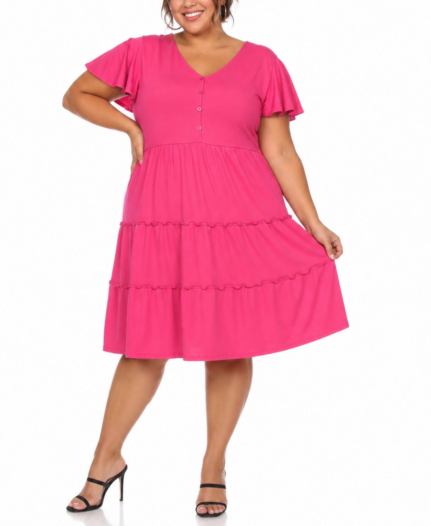 Plus Size Ruffle-Sleeve Tiered Dress
