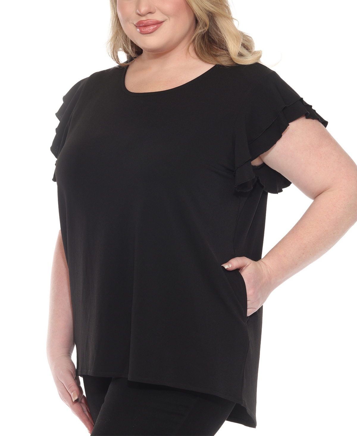 White Mark Plus Flutter-Sleeve Top and Scuba Pants Set