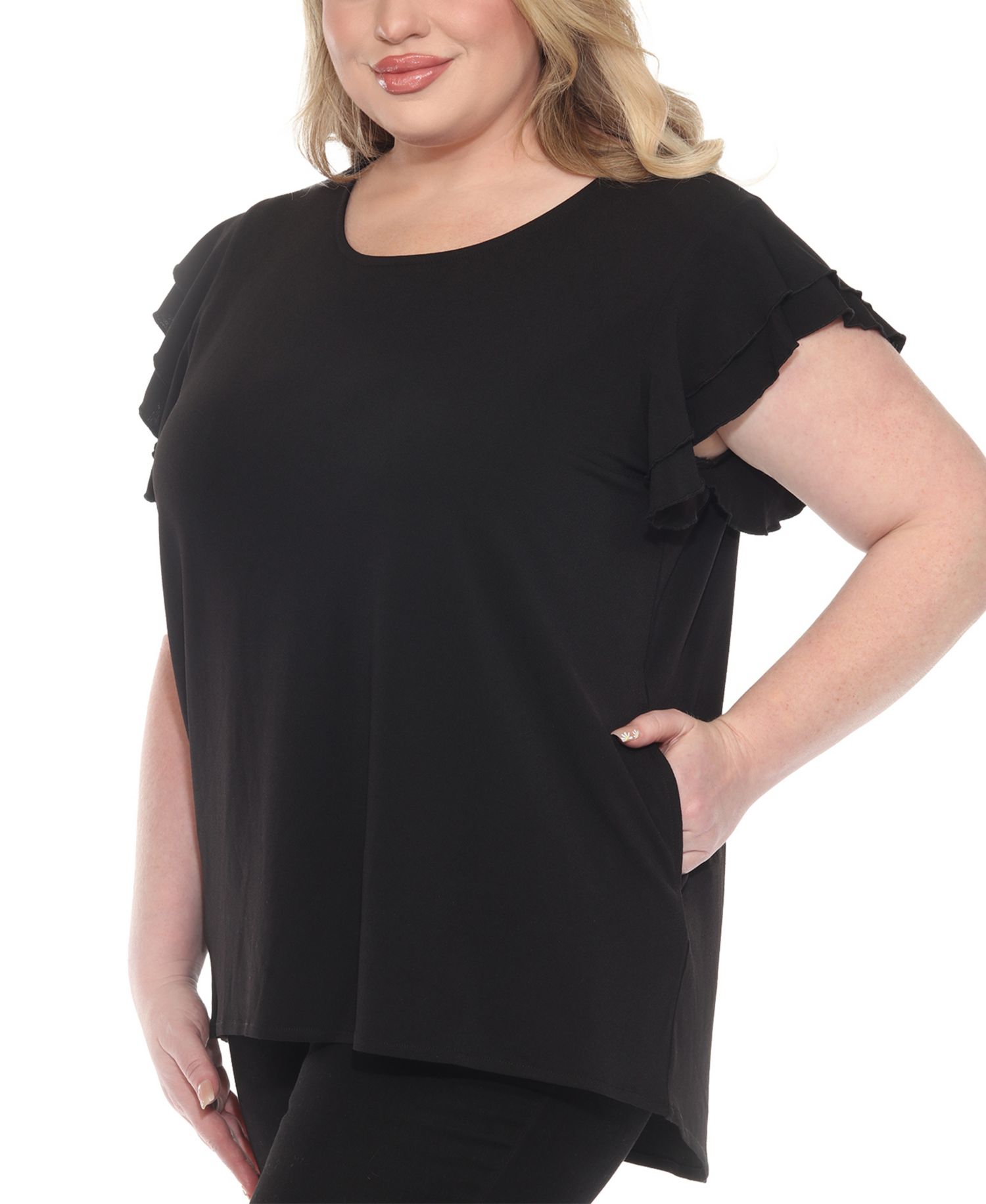 Plus Size Flutter-Sleeve Top and Scuba Pants Set