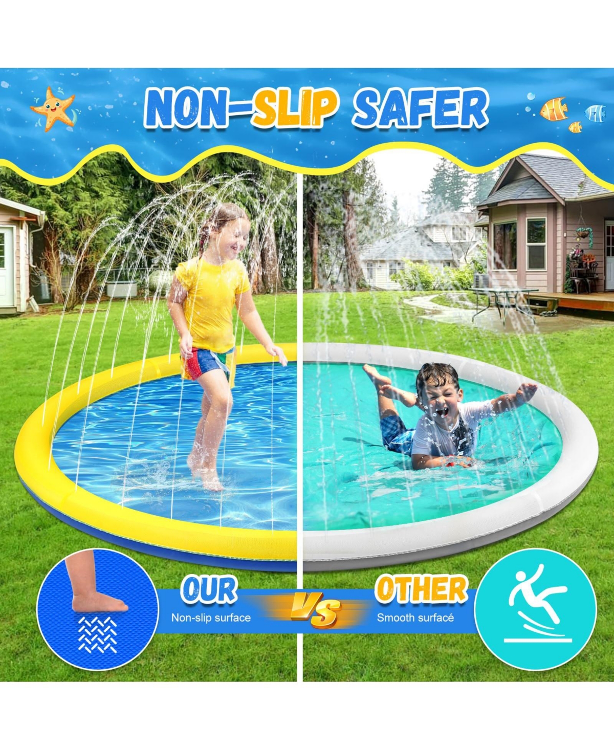 Aofar 107" Splash Pad Sprinkler Kids Dog Pool Outdoor Water Play Yard
