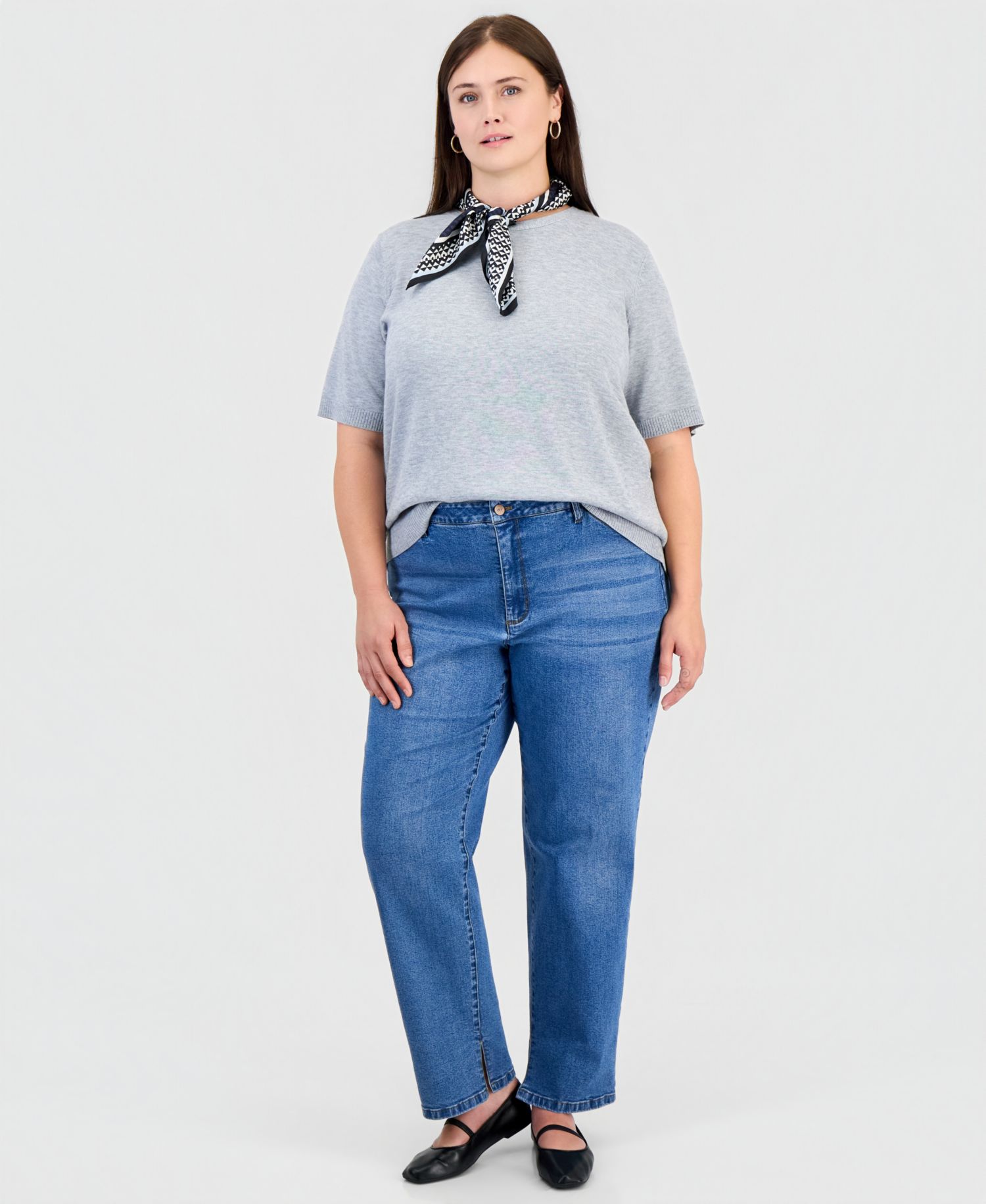 Plus Size Woven Scarf Ribbed Top