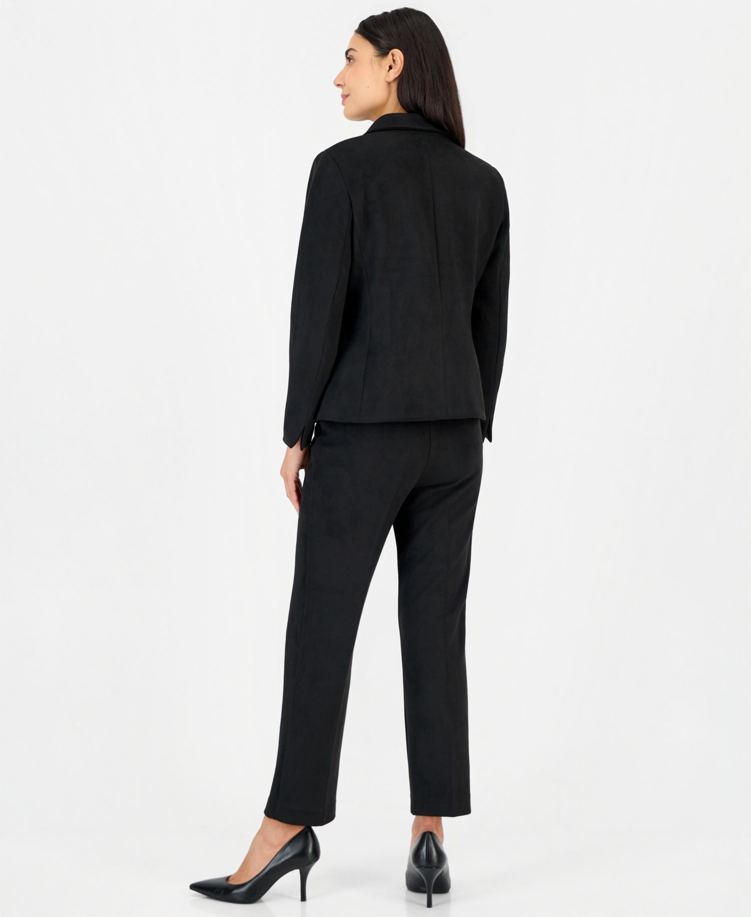Petite Faux Suede One Button Patch-Pocket Jacket