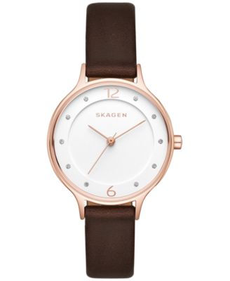 Skagen - Women's Anita Dark Brown Leather Strap Watch 30mm SKW2472