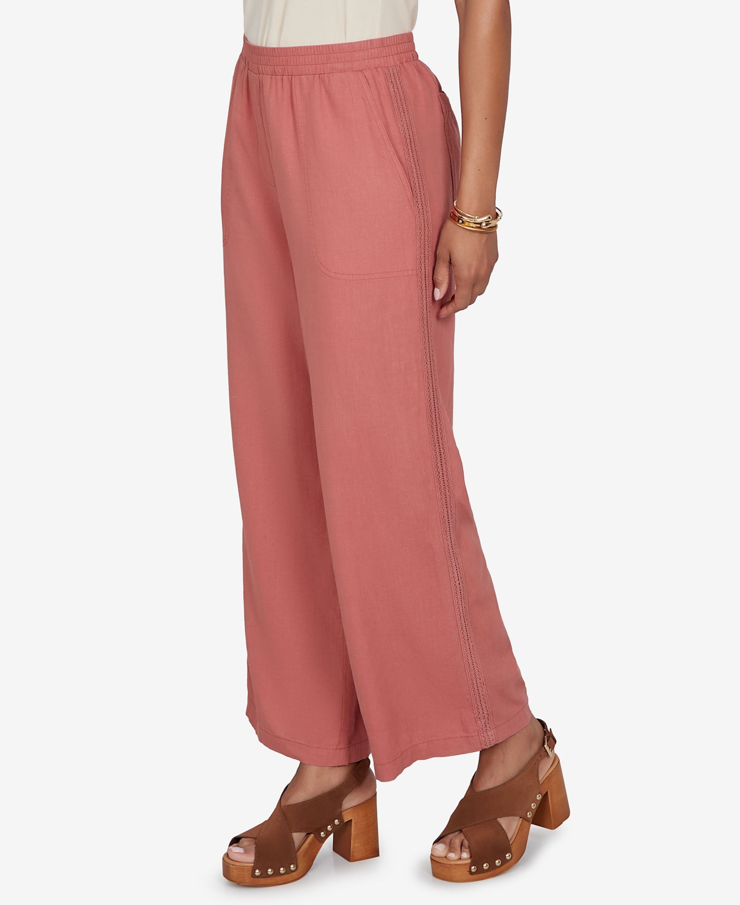 Petite Lace Trim Lightweight Pull-On Pants