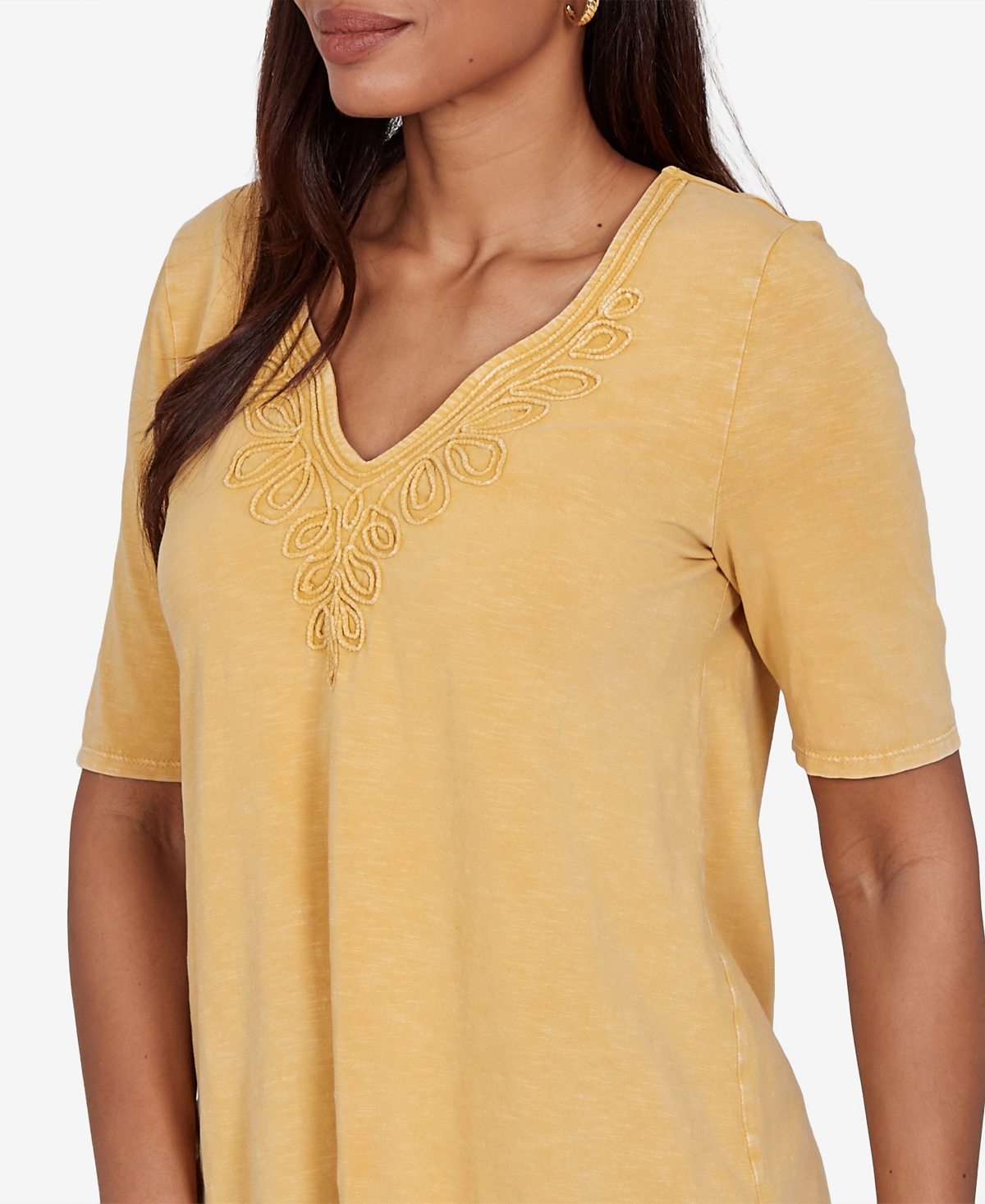Ruby Rd. Petite Soutache Short-Sleeve Knit Top
