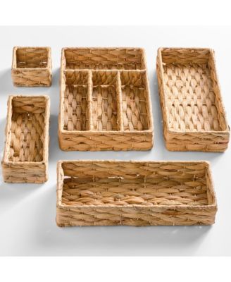 5PC Flatware Organizer Set, Woven Modular Silverware and Utensil Drawer Organizer Trays