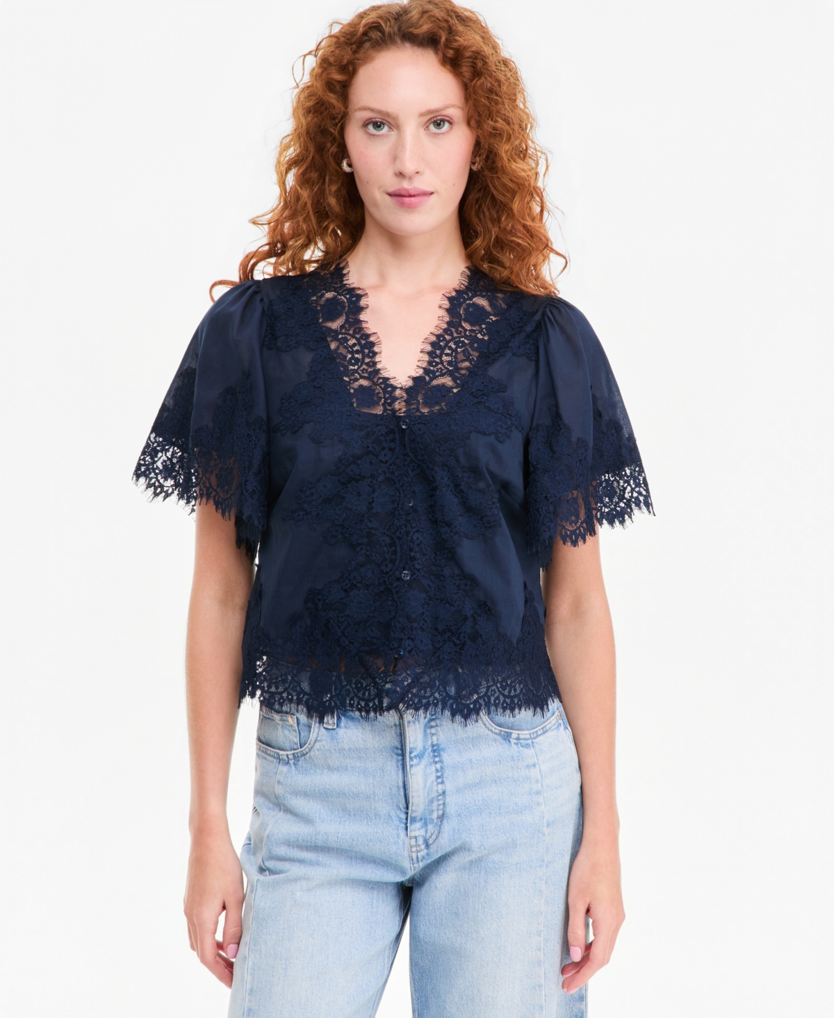 On 34th Women's Lace-Trim Button-Front Blouse, Macy's Exclusive