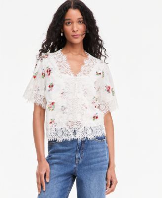 Women's Lace-Trim Button-Front Blouse