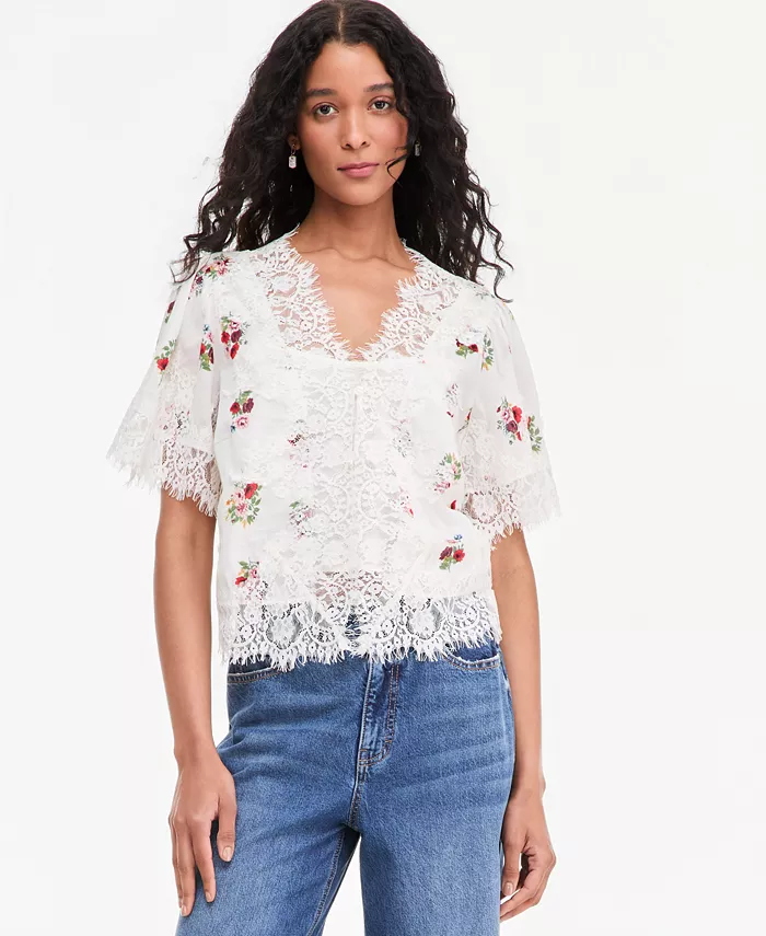 Women's Lace-Trim Button-Front Blouse