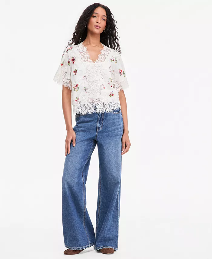Women's Lace-Trim Button-Front Blouse - thumbnail 4