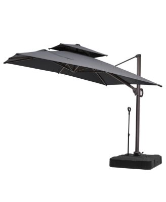 Outdoor Patio Double Top 9x11Feet Square Aluminum Cantilever Umbrella with Rod Wheel Base