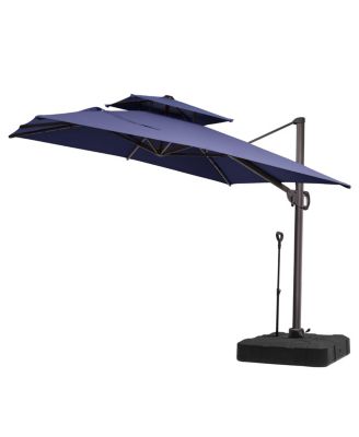 Outdoor Patio Double Top 9x11Feet Square Aluminum Cantilever Umbrella with Rod Wheel Base