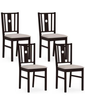 Wooden Chairs Set of 4 Upholstered Rubber Kitchen Chairs w/Fabric Padded Seat