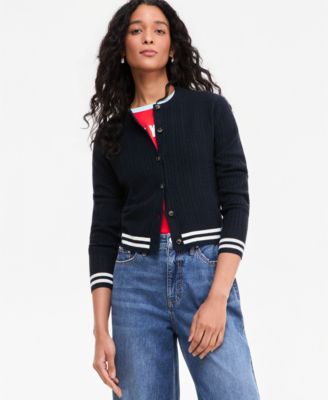 Women's Tipped Cable Crewneck Cardigan