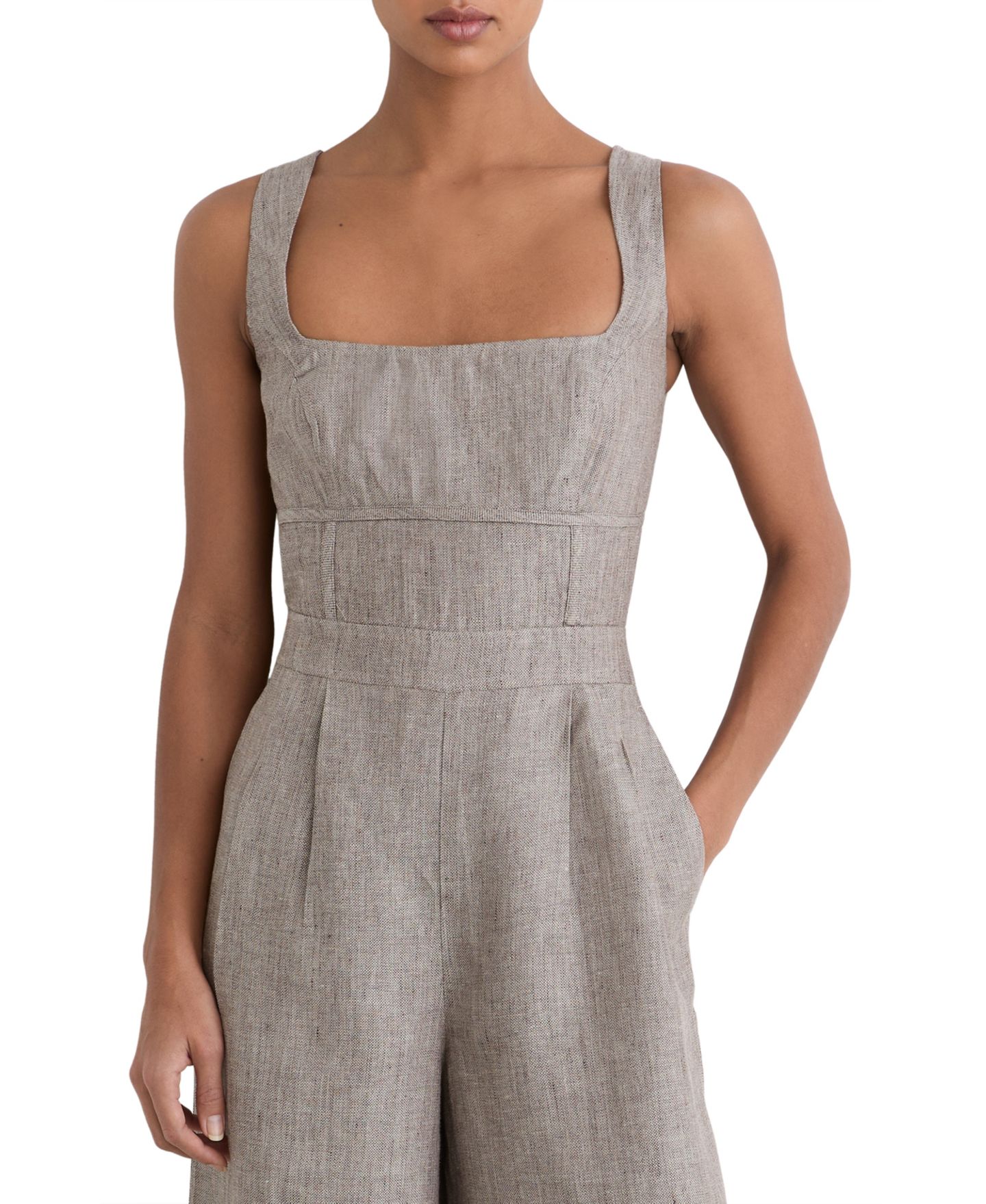 Женский комбинезон REISS Flora Structured Linen Jumpsuit, цвет: Нейтральный — фото 3