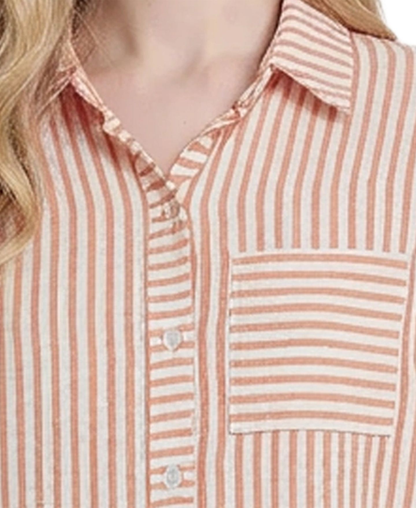 Женская блузка NY Collection Petite 3/4-Sleeve Roll Tab Blouse, цвет: Белый коралловый полосатый — фото 3