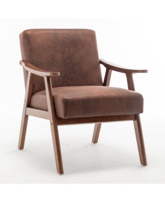 Mid-Century Accent Chair, Solid Wood Lounge Chair with Extra-Thick Backrest, Wingback Chairs