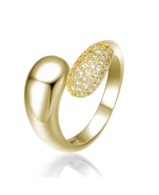 High-Polish 14K Gold Plated Pave CZ Open Bypass Ring